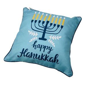 Happy Hanukkah Jewish Celebration Menorah Reversible 16in Square Toss Pillow